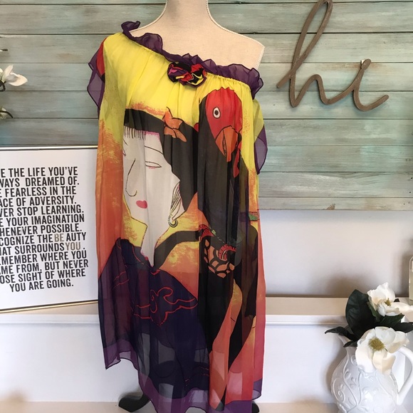 Dkny Tops - Cap Sleeve Silk Print Tunic Blouse, S/M